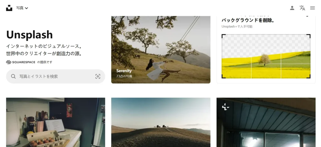 画像素材サイトの検索画面 unsplash