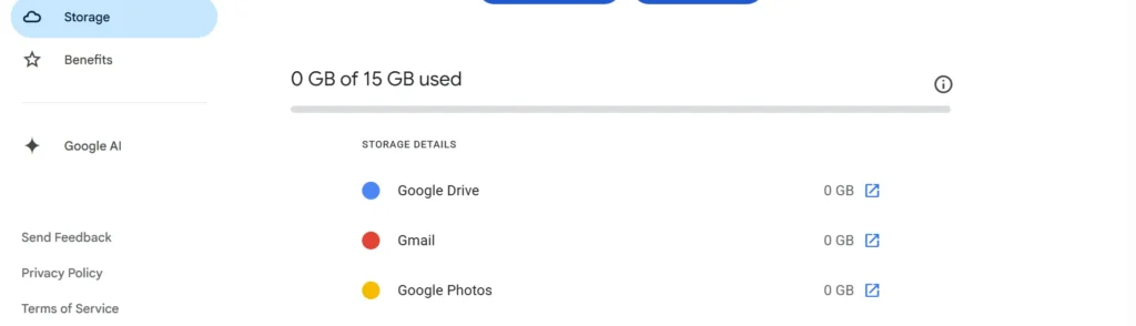 Googleストレージの使用容量を確認する画面