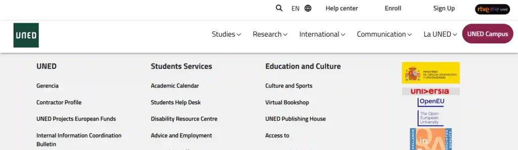 UNED公式のユーザー識別子取得ページとFuturo Estudianteの選択画面