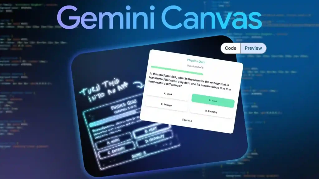 Google GeminiのCanvasで文章やコードを編集している画面